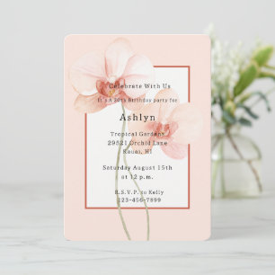 Tropical Pink Orchid Flowers Birthday Invitation