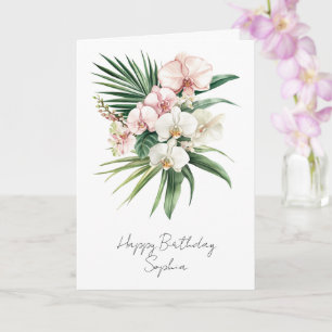 Tropical Pink Orchid Flowers Card