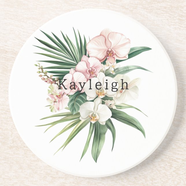 Tropical Pink Orchid Flowers Coaster (Front)
