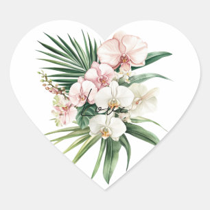 Tropical Pink Orchid Flowers Heart Sticker