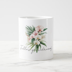 Tropical Pink Orchid Flowers Large Coffee Mug