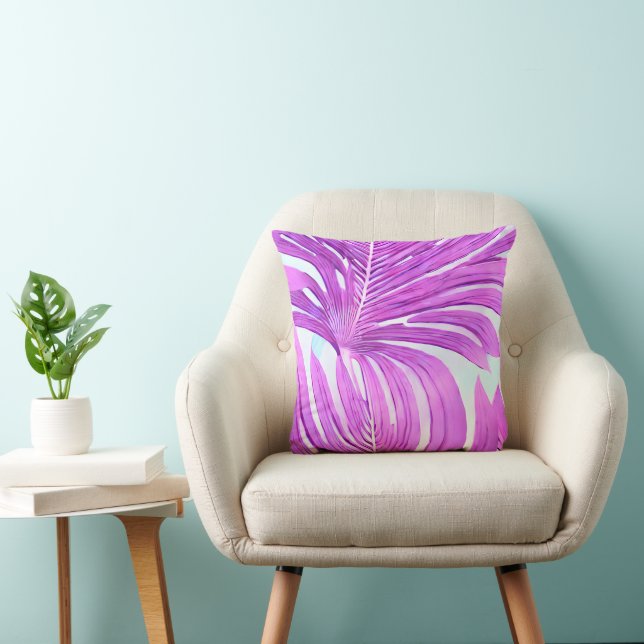 Tropical Pink Palm Tree Leaves Pattern Cushion (Chair)