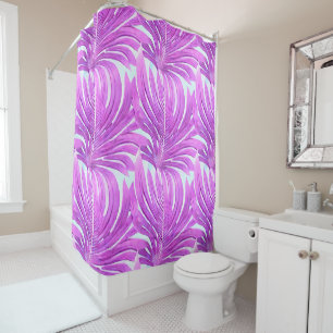 Tropical Pink Palm Tree Leaves Shower Curtain