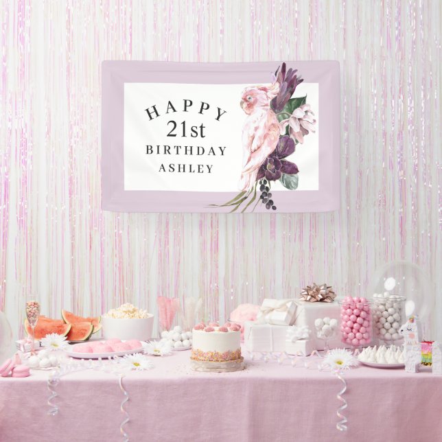 Tropical Pink Parrot Happy 21st Birthday Banner (Party)