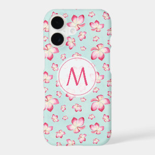 Tropical Pink Plumeria Floral Watercolor Monogram