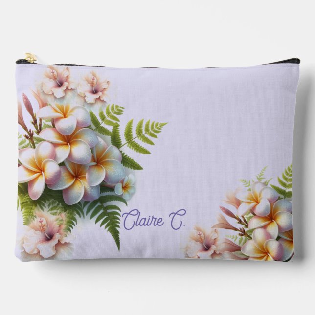 Tropical Pink Plumeria Hibiscus Accessory Pouch (Front)