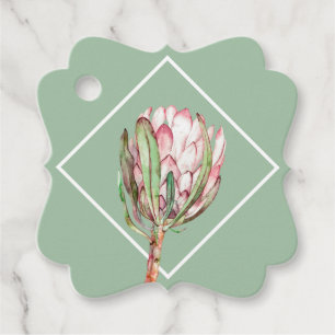 Tropical Pink Protea Floral FANCY SQUARE Party Favour Tags