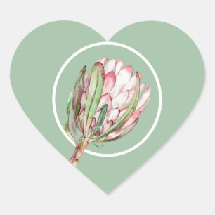 Tropical Pink Protea Floral on Mint Heart Sticker
