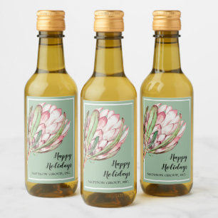 Tropical Pink Protea Floral on Mint MINI Wine Label