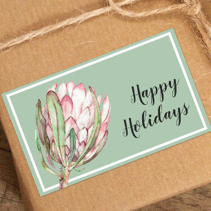 Tropical Pink Protea Floral on Mint Rectangular Sticker