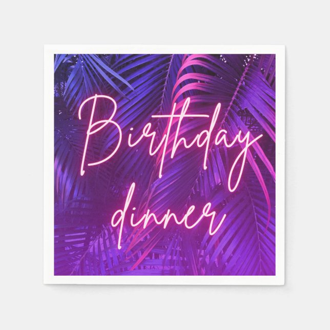 Tropical Pink Purple Palm Leaf Birthday Dinner  Napkin (Front)
