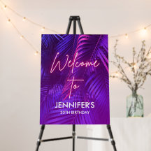 Tropical Pink Purple Palm Leaf Welcome Birthday