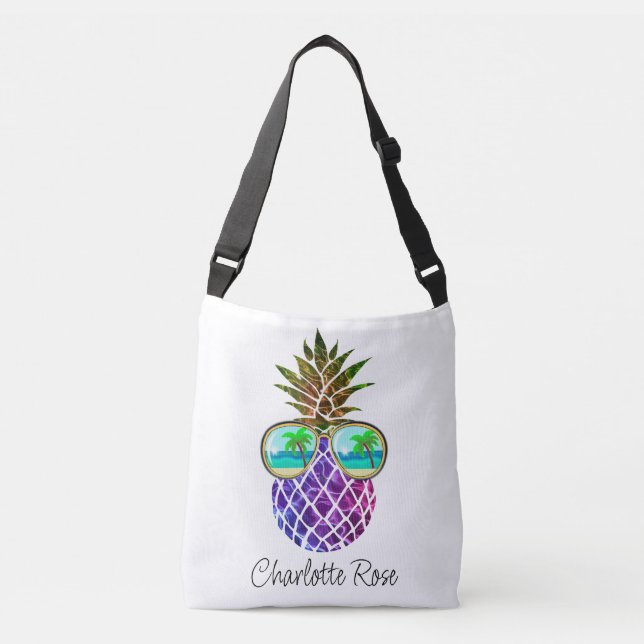 Tropical pink purple pineapple crossbody bag (Front)