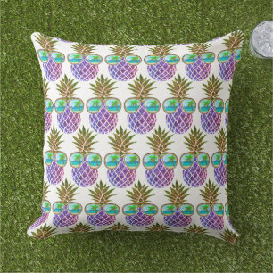 Tropical pink purple pineapple cushion