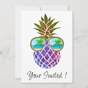Tropical pink purple pineapple invitation