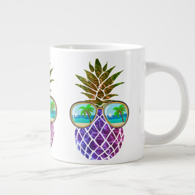 Tropical pink purple pineapple large coffee mug (Right)