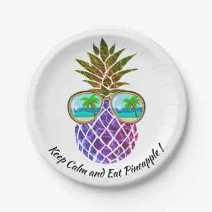 Tropical pink purple pineapple paper plate