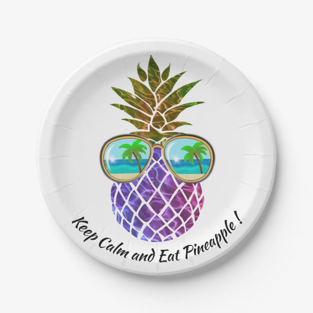 Tropical pink purple pineapple paper plate (Front)