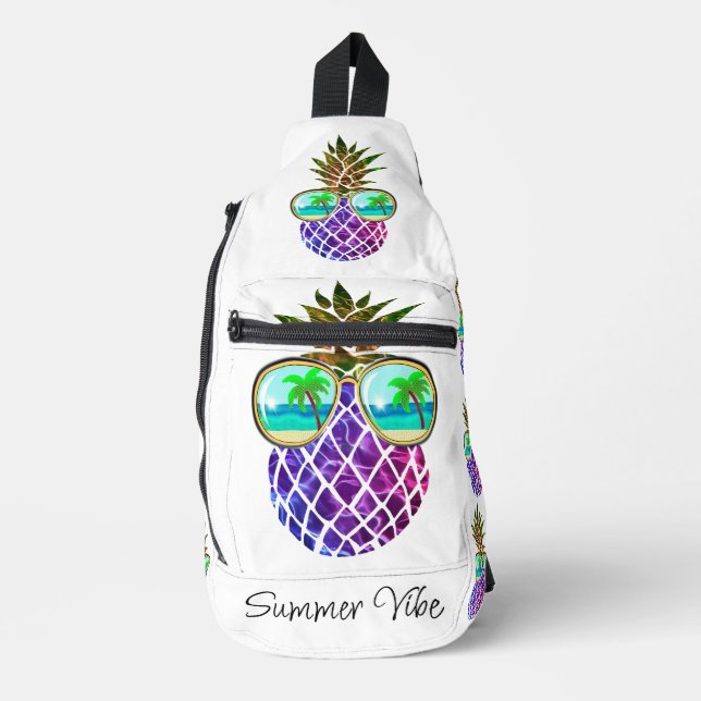 Tropical pink purple pineapple sling bag (Front)