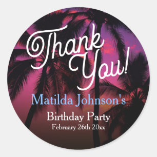 Tropical Pink Purple Sunset Thank You Classic Round Sticker