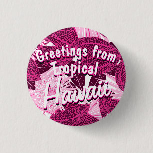 Tropical pink spotted floral 3 cm round badge