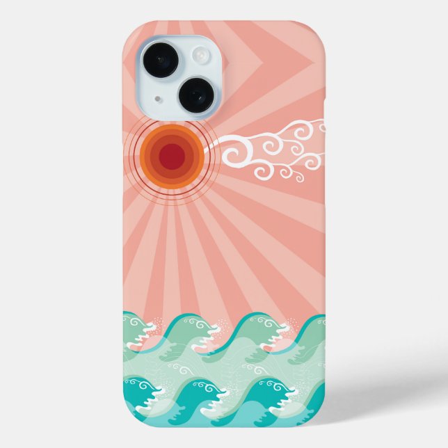 Tropical Pink Sun Aqua Waves Summer Beach Ocean Case-Mate iPhone Case (Back)