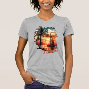 Tropical Pink Sunset Sailing Palms T-Shirt