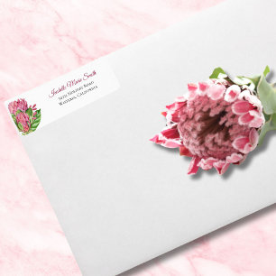 Tropical Pink Watercolor Protea Floral Wedding Return Address Label