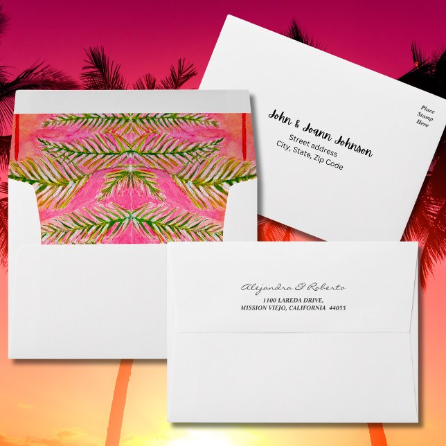 Tropical Pink Watercolor Wedding Invitation Envelope (Creator Uploaded)