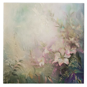 Tropical Pink White Floral  Ceramic Tile