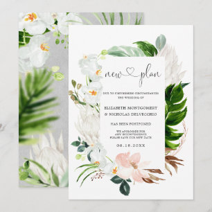 Tropical Pink White Floral Postponed Wedding Invitation