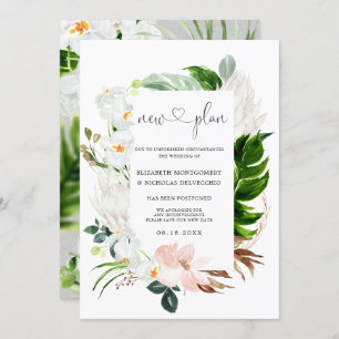 Tropical Pink White Floral Postponed Wedding Invitation