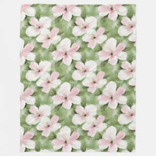 Tropical Pink White Flowers Fleece Blanket