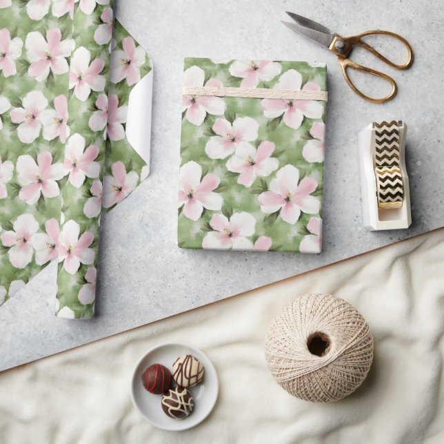Tropical Pink White Flowers Wrapping Paper (Crafts)