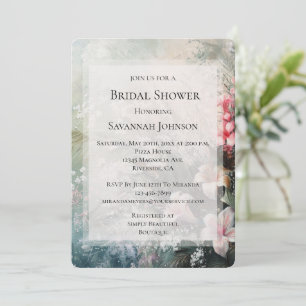 Tropical Pink White Hibiscus Floral Bridal Shower Invitation