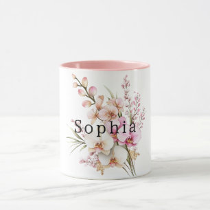 Tropical Pink White Orchid Flowers Birthday Mug