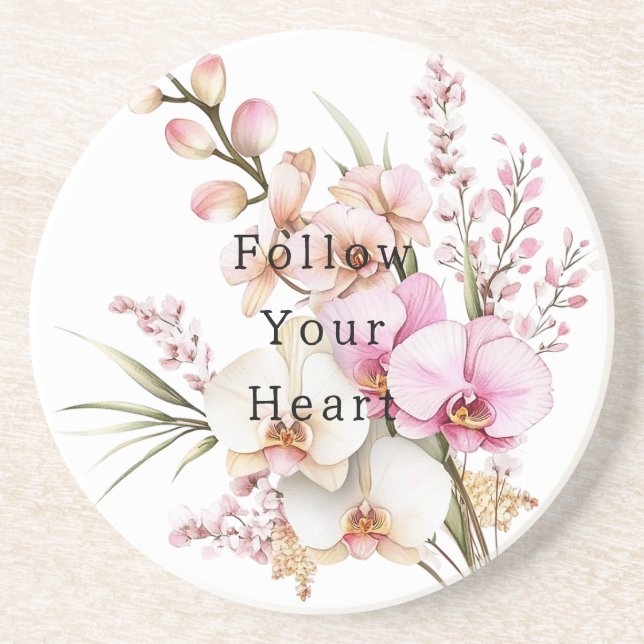 Tropical Pink White Orchid Flowers Coaster (Front)