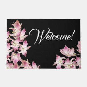 Tropical Pink White Orchid Flowers Welcome Doormat