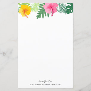 Tropical Pink Yellow Hibiscus Botanical Stationery