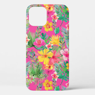 Tropical Pink & Yellow Hibiscus Floral iPhone 12 Case