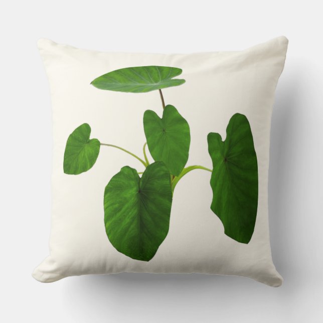 Tropical plant green leaves on ivory cushion (Front)