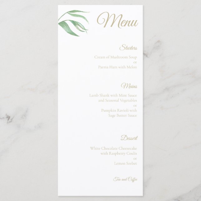 Tropical Plant Leaf Wedding Menu (Front)