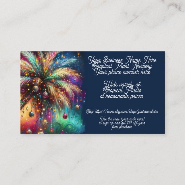 Tropical Plant Nursery Palm Tree Shop Sales Etsy  Business Card (Front)