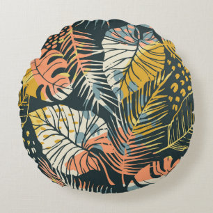 Tropical plants: abstract artistic pattern. round cushion