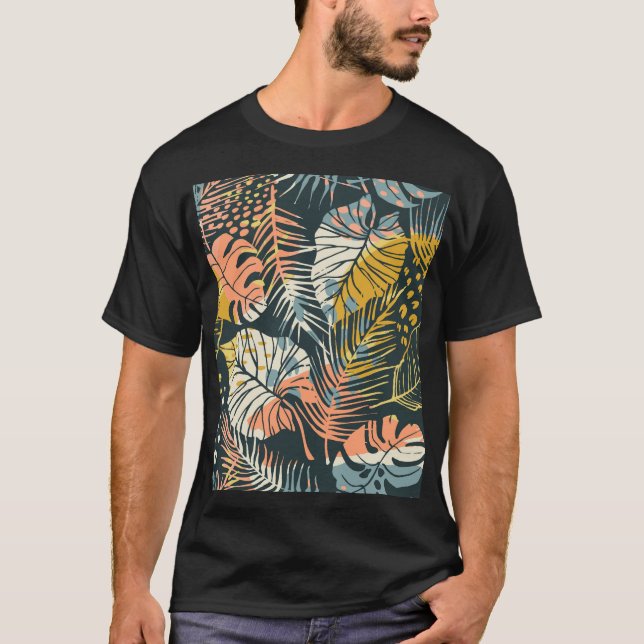 Tropical plants: abstract artistic pattern. T-Shirt (Front)