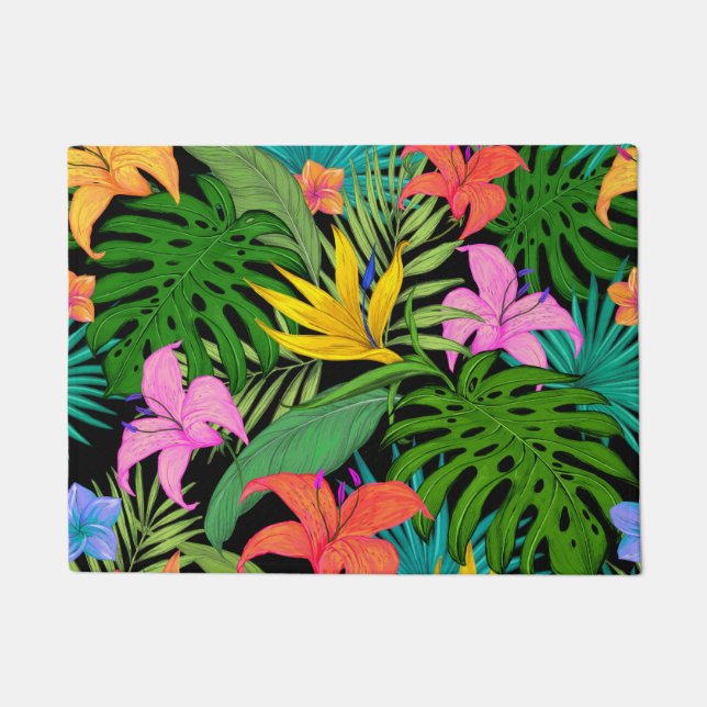 Tropical Plants and Colourful Flowers Doormat (Front)