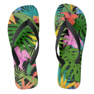 Tropical Plants and Colourful Flowers Thongs