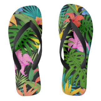 Tropical Plants and Colourful Flowers Thongs
