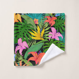 Tropical Plants and Colourful Flowers Wash Cloth