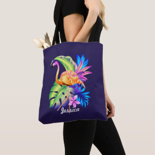 Tropical Plants and Flamingo Personalised Tote Bag